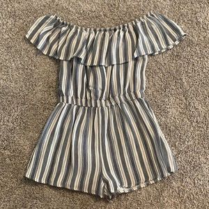 Blue and White Striped Romper